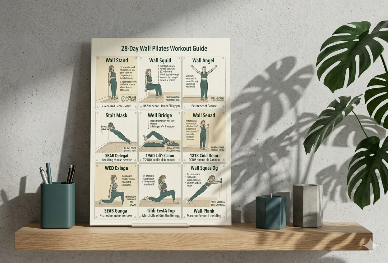Wall Pilates Exercise Chart Poster, Workout Reference Guide PDF, Home Fitness Routine Graphic, Printable Poster Visual Flashcards