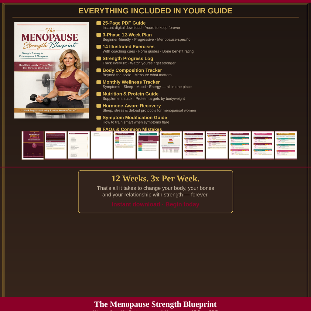 The Menopause Strength Blueprint — 12-Week Strength Training Workout Plan PDF for Women Over 40 | Build Bone Density, Stop Hormonal Weight Gain & Preserve Muscle Through Perimenopause & Menopause
