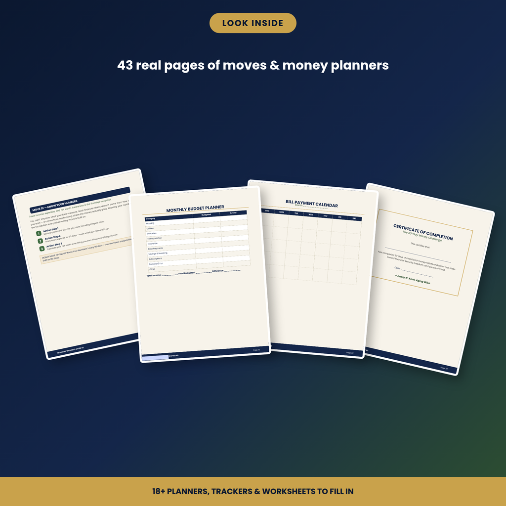 Financial Planner PDF Bundle | 43-Page Fillable Budget Workbook | Debt Payoff Savings Net Worth Tracker, Retirement Planning Over 40