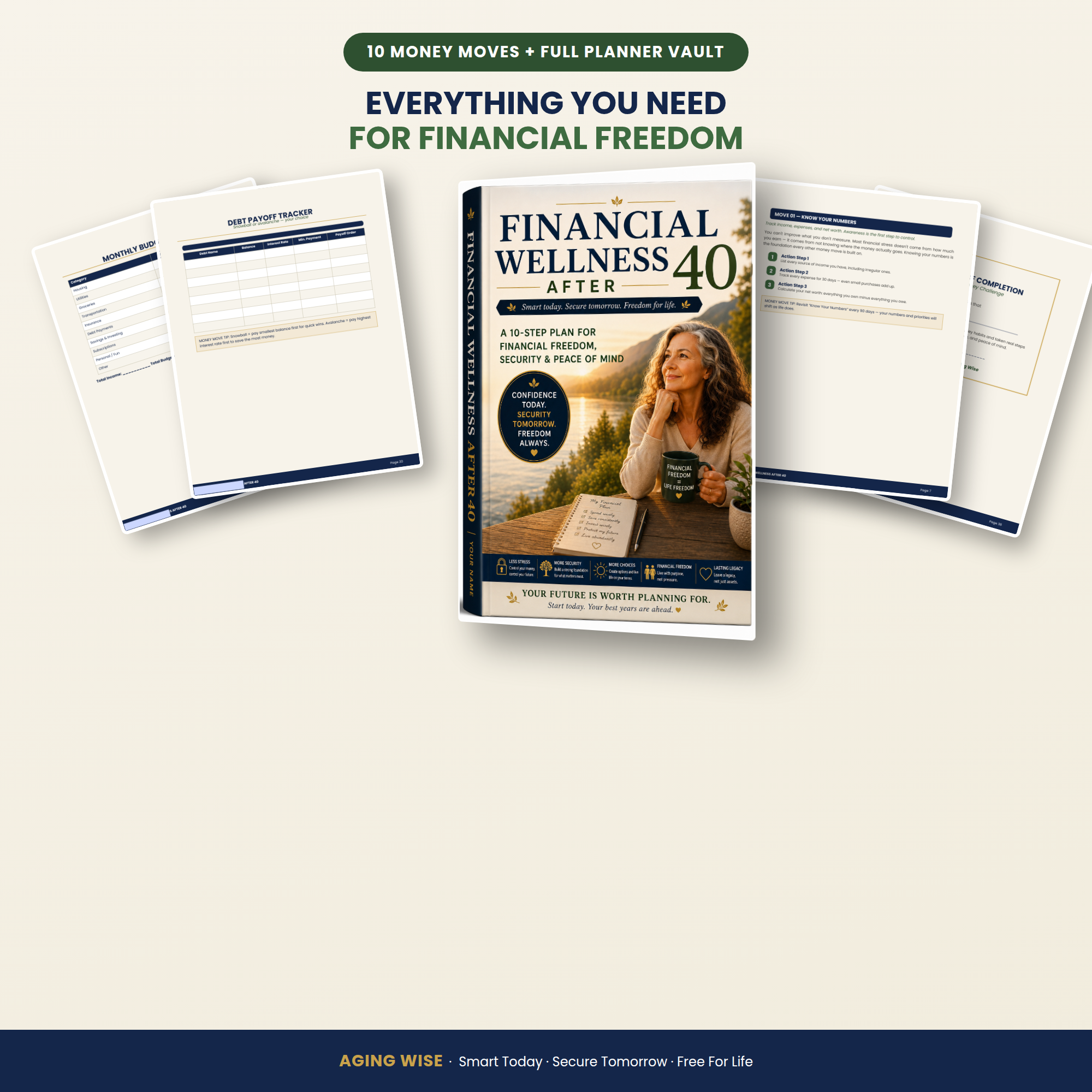 Financial Planner PDF Bundle | 43-Page Fillable Budget Workbook | Debt Payoff Savings Net Worth Tracker, Retirement Planning Over 40