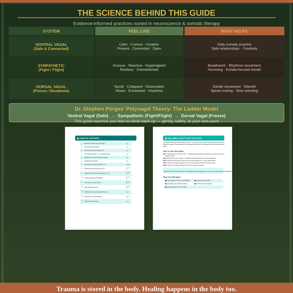 Somatic Healing Workout Guide — 4-Week Trauma Release & Nervous System Regulation PDF | 15 Somatic Exercises for Anxiety, PTSD, Burnout & Stress Relief | No Equipment Needed