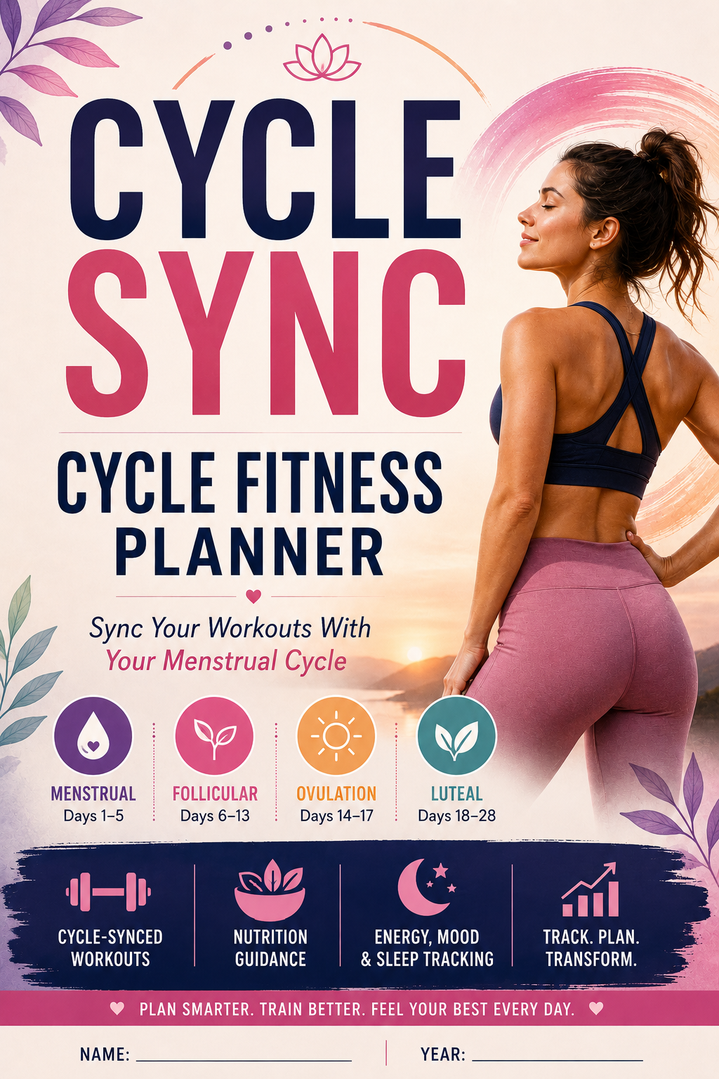 Cycle Sync Fitness Planner for Women, Menstrual Cycle Workout Planner, Hormone Balance Fitness Journal, Cycle Syncing Wellness Tracker, Printable PDF