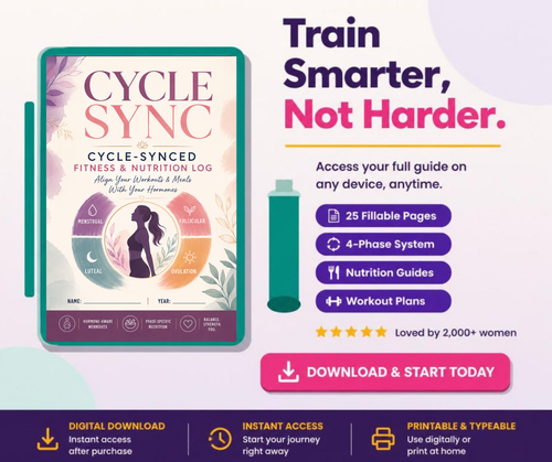 Cycle Synced Fitness & Nutrition Log for Women, Hormone Balance Planner, Menstrual Cycle Workout Tracker, Wellness Journal PDF, Printable Fitness Planner