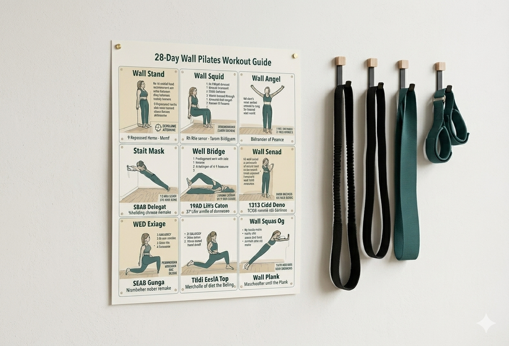 Wall Pilates Exercise Chart Poster, Workout Reference Guide PDF, Home Fitness Routine Graphic, Printable Poster Visual Flashcards