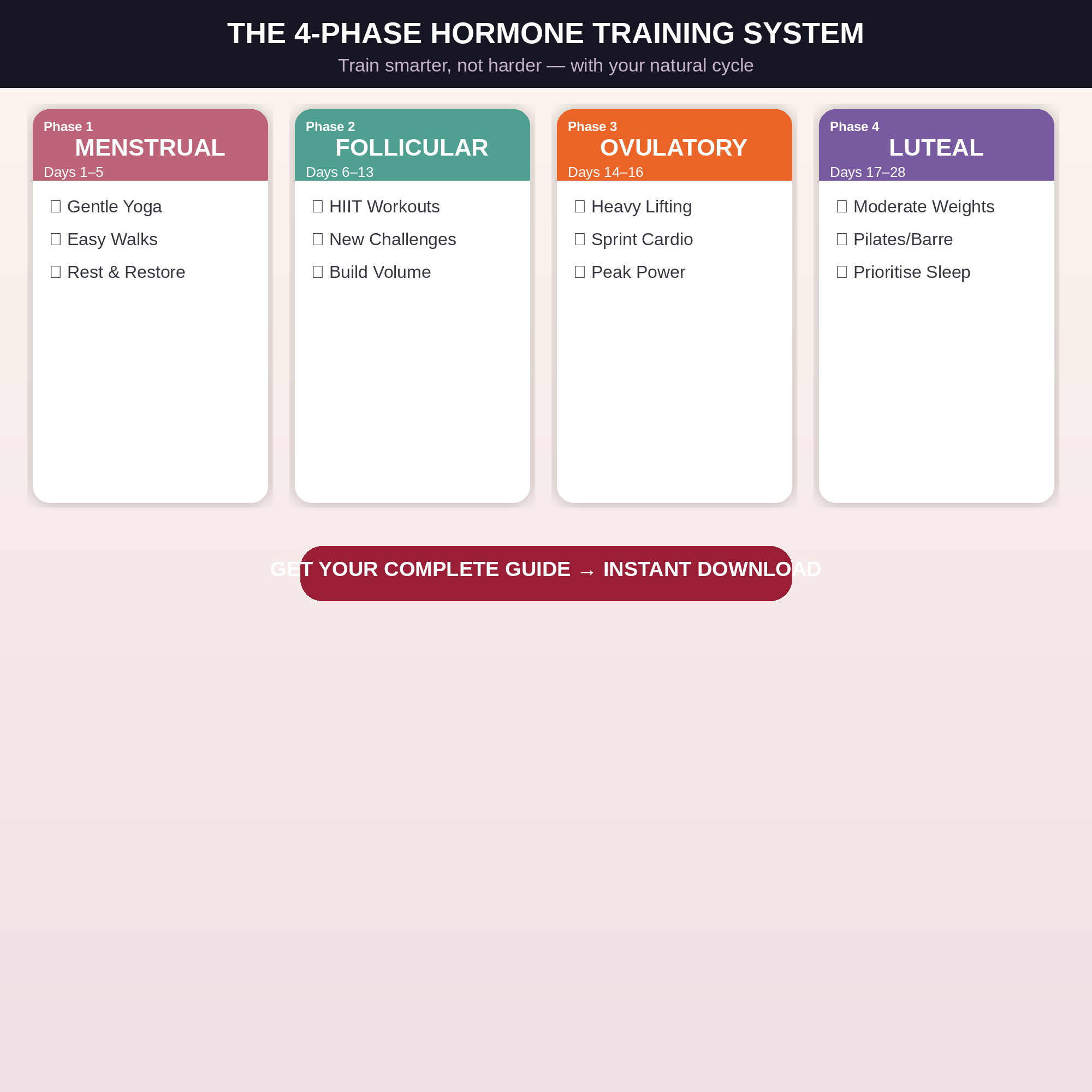 Hormone Balancing Fitness Guide for Women (Cycle-Synced Training + Nutrition) | Fat-Loss Workouts, Strength Plan, Recovery & Sleep