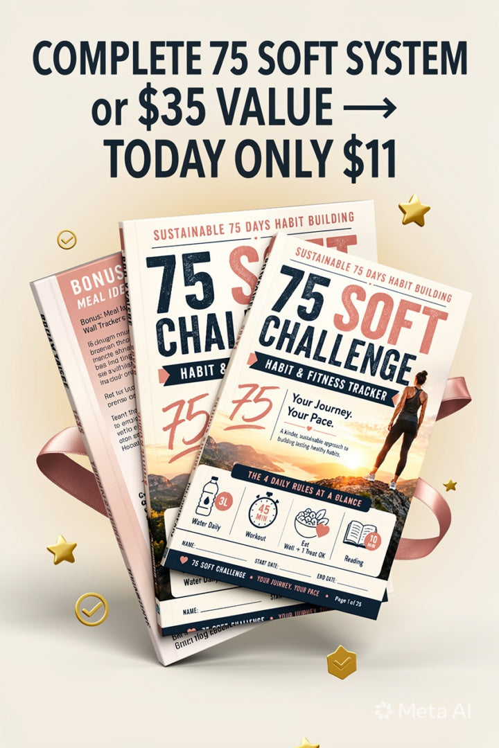 Sustainable 75 Soft Challenge Tracker eBook (Habit & Fitness Plan) | 3L Water, 45-Min Workout, 10-Min Reading