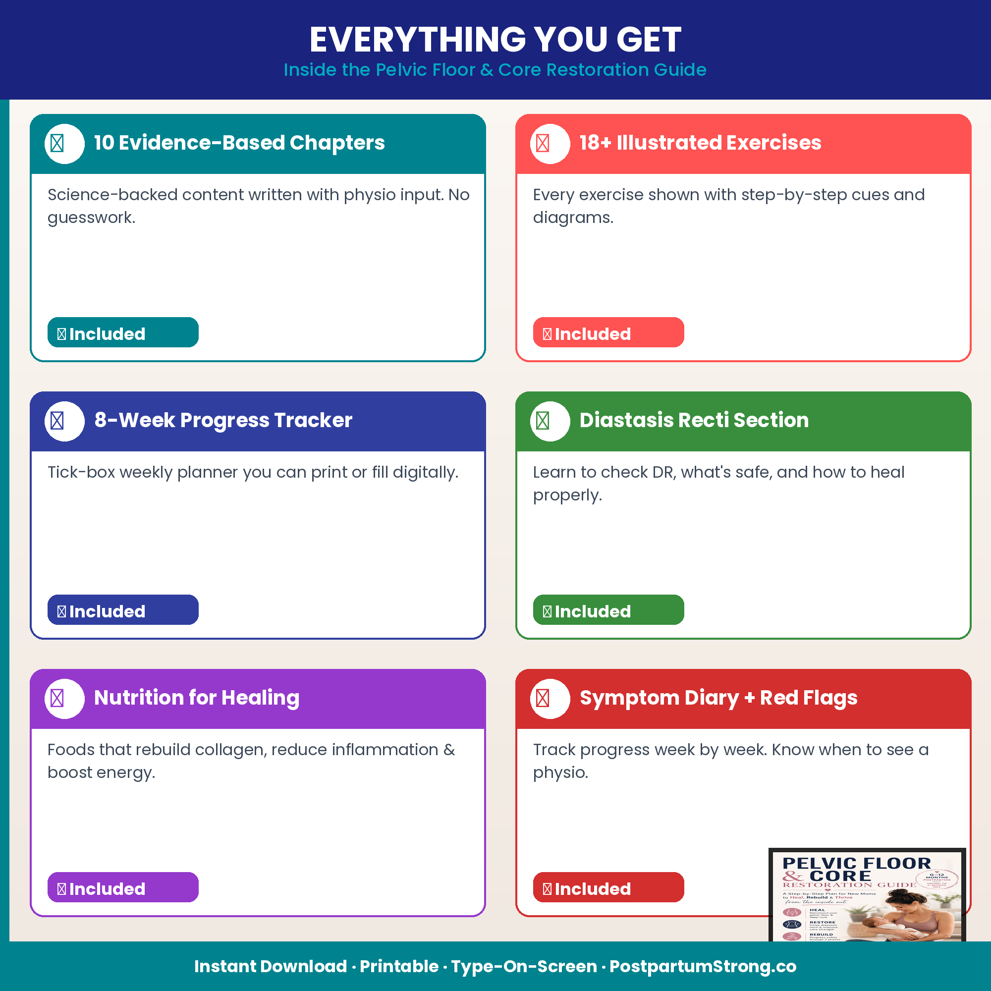 Pelvic Floor Strengthening Guide PDF | Postpartum Core Exercises | Diastasis Recti Recovery | New Mom Workout Plan Instant Download