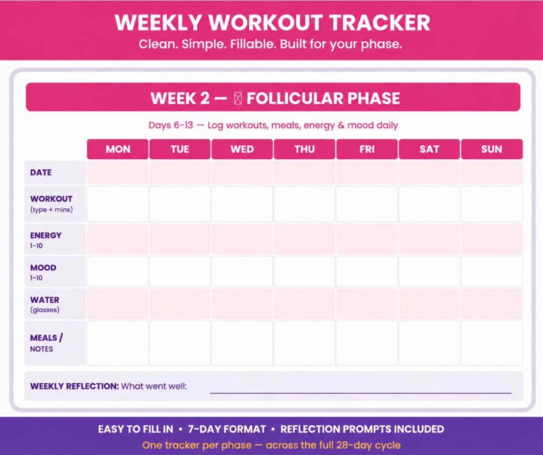 Cycle Synced Fitness & Nutrition Log for Women, Hormone Balance Planner, Menstrual Cycle Workout Tracker, Wellness Journal PDF, Printable Fitness Planner