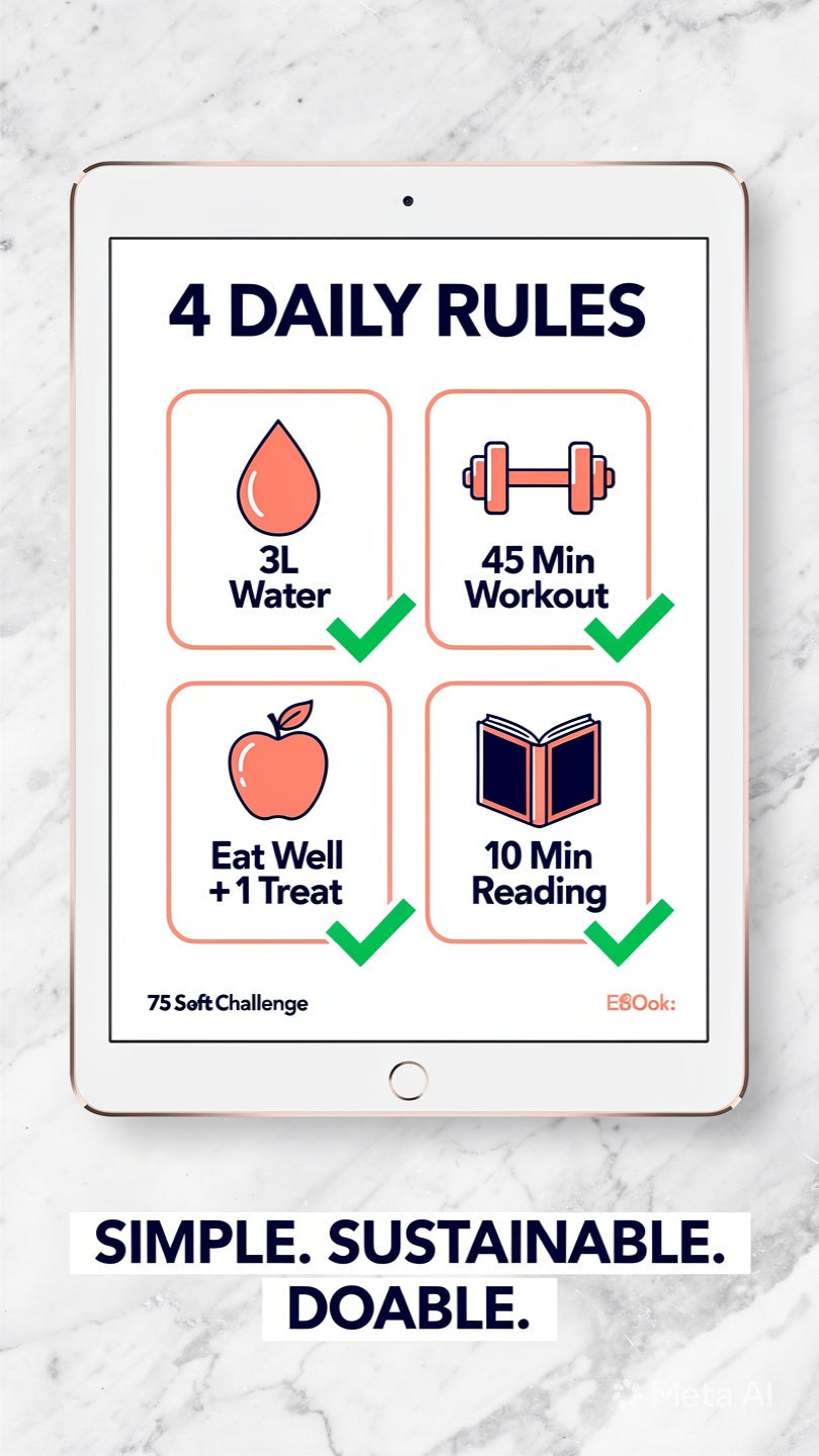 Sustainable 75 Soft Challenge Tracker eBook (Habit & Fitness Plan) | 3L Water, 45-Min Workout, 10-Min Reading