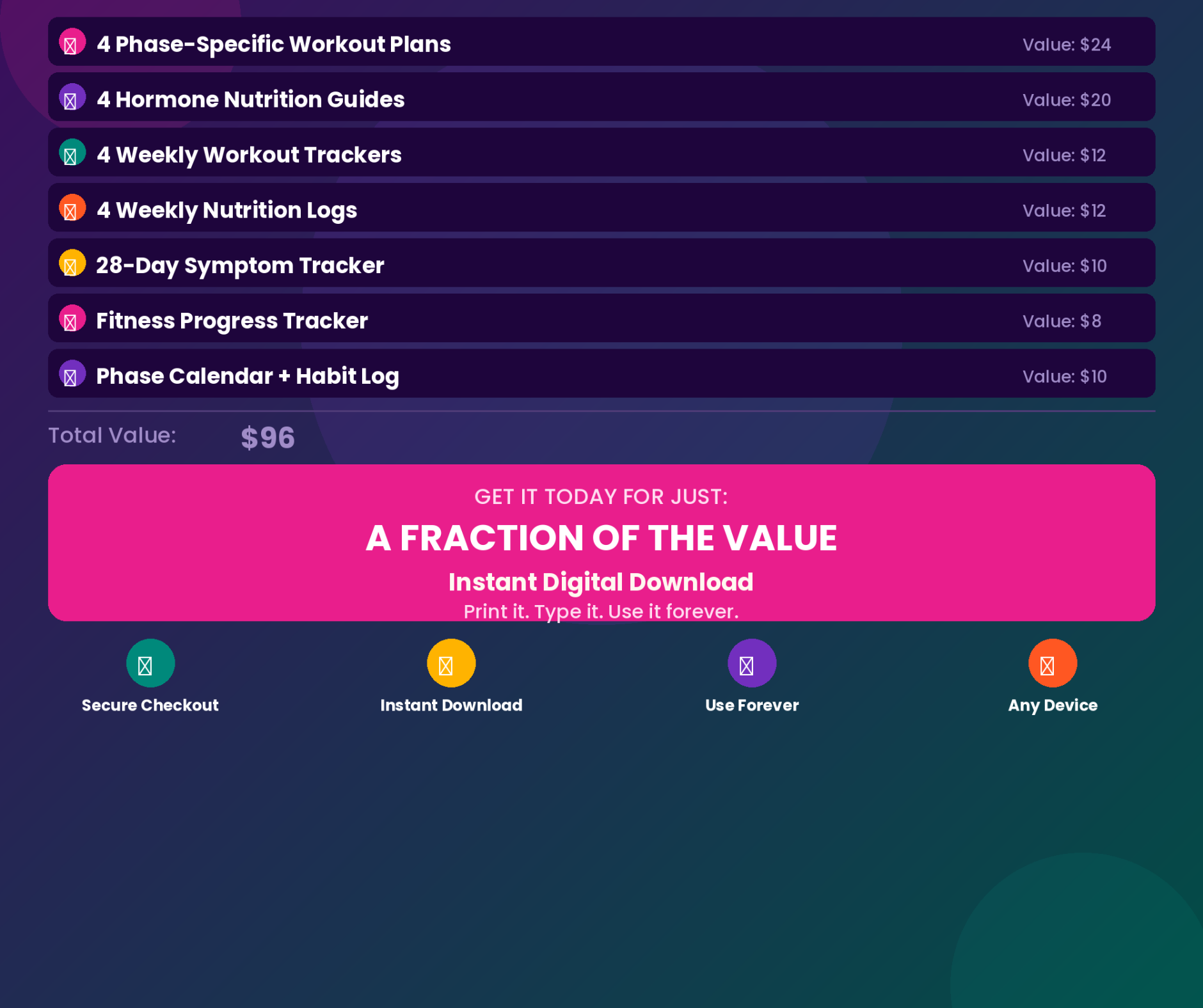 Cycle Synced Fitness & Nutrition Log for Women, Hormone Balance Planner, Menstrual Cycle Workout Tracker, Wellness Journal PDF, Printable Fitness Planner