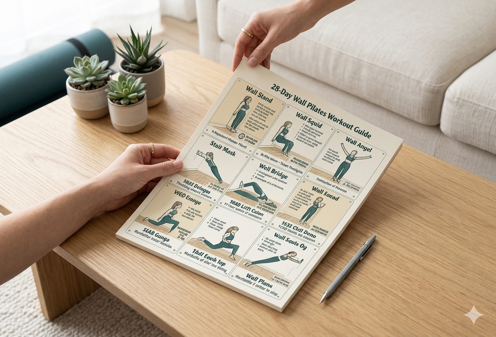 Wall Pilates Exercise Chart Poster, Workout Reference Guide PDF, Home Fitness Routine Graphic, Printable Poster Visual Flashcards