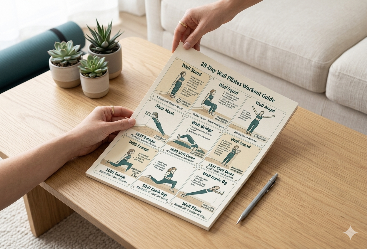 Wall Pilates Exercise Chart Poster, Workout Reference Guide PDF, Home Fitness Routine Graphic, Printable Poster Visual Flashcards
