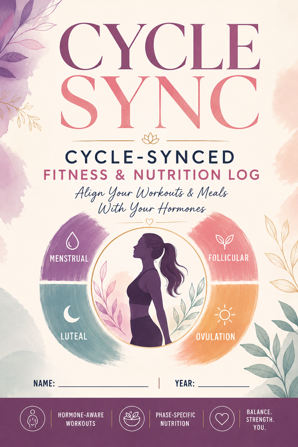Cycle Synced Fitness & Nutrition Log for Women, Hormone Balance Planner, Menstrual Cycle Workout Tracker, Wellness Journal PDF, Printable Fitness Planner