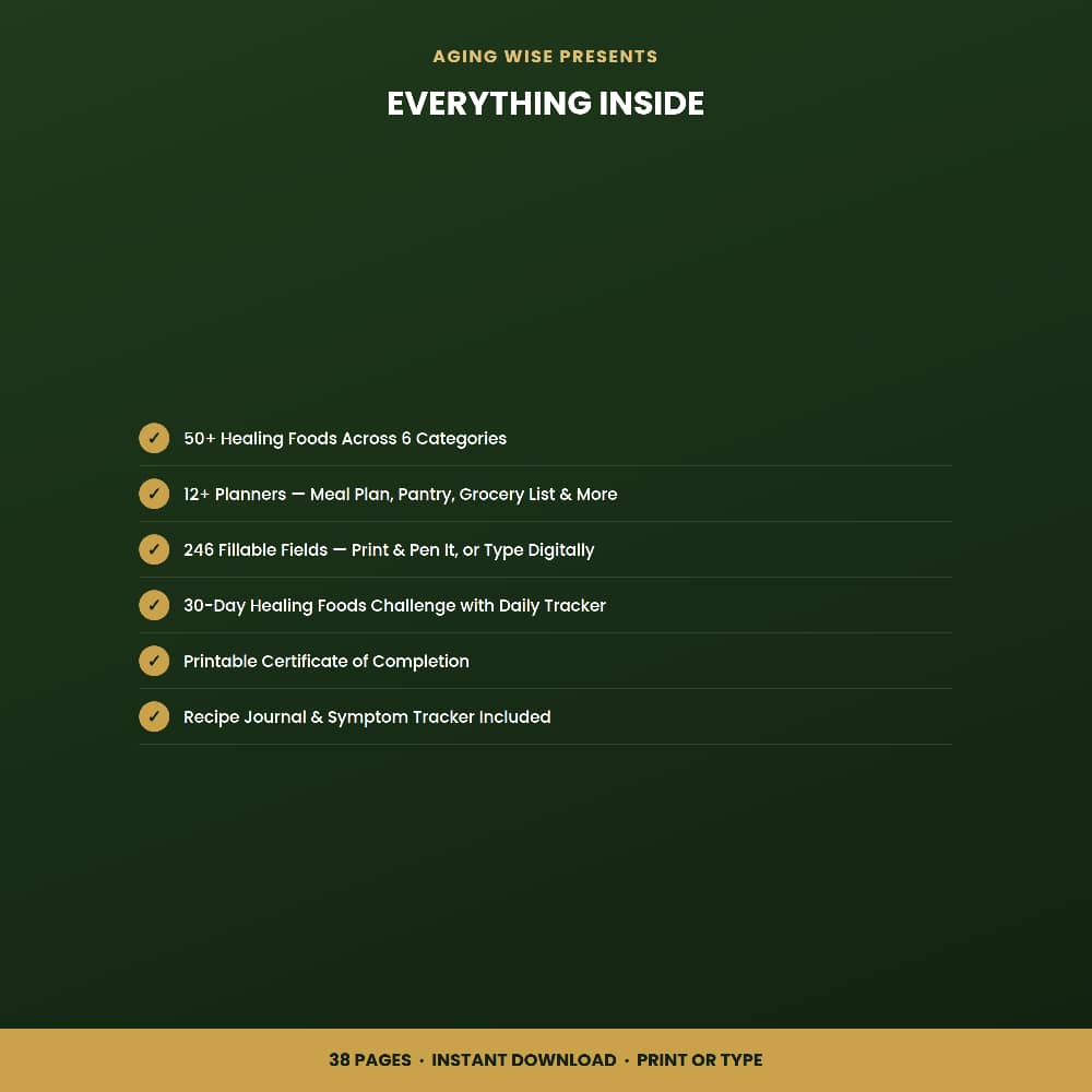 Healthy Aging eBook PDF | 38-Page Fillable Nutrition Workbook | Anti Inflammatory Meal Planner, Healing Foods Guide, Self Care