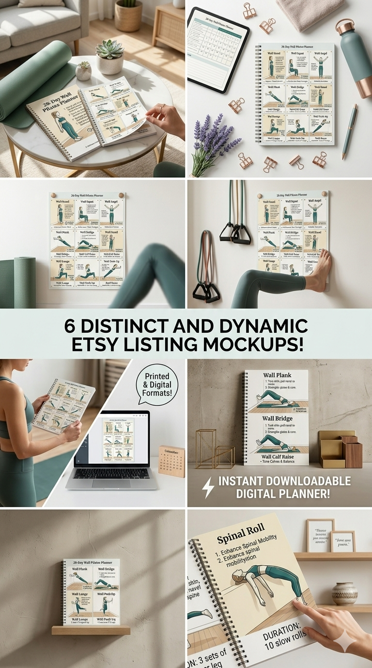 Wall Pilates Exercise Chart Poster, Workout Reference Guide PDF, Home Fitness Routine Graphic, Printable Poster Visual Flashcards