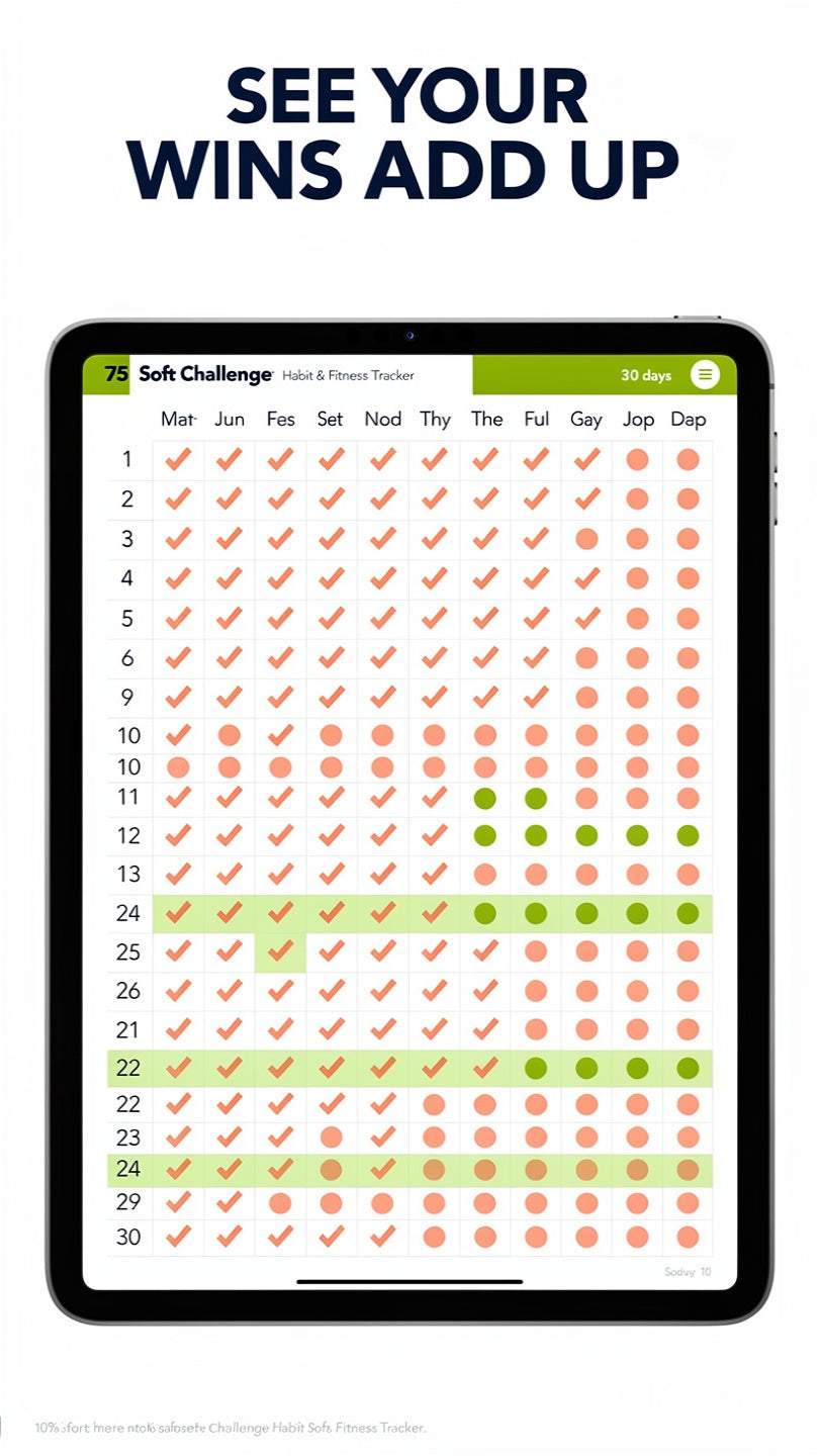 Sustainable 75 Soft Challenge Tracker eBook (Habit & Fitness Plan) | 3L Water, 45-Min Workout, 10-Min Reading