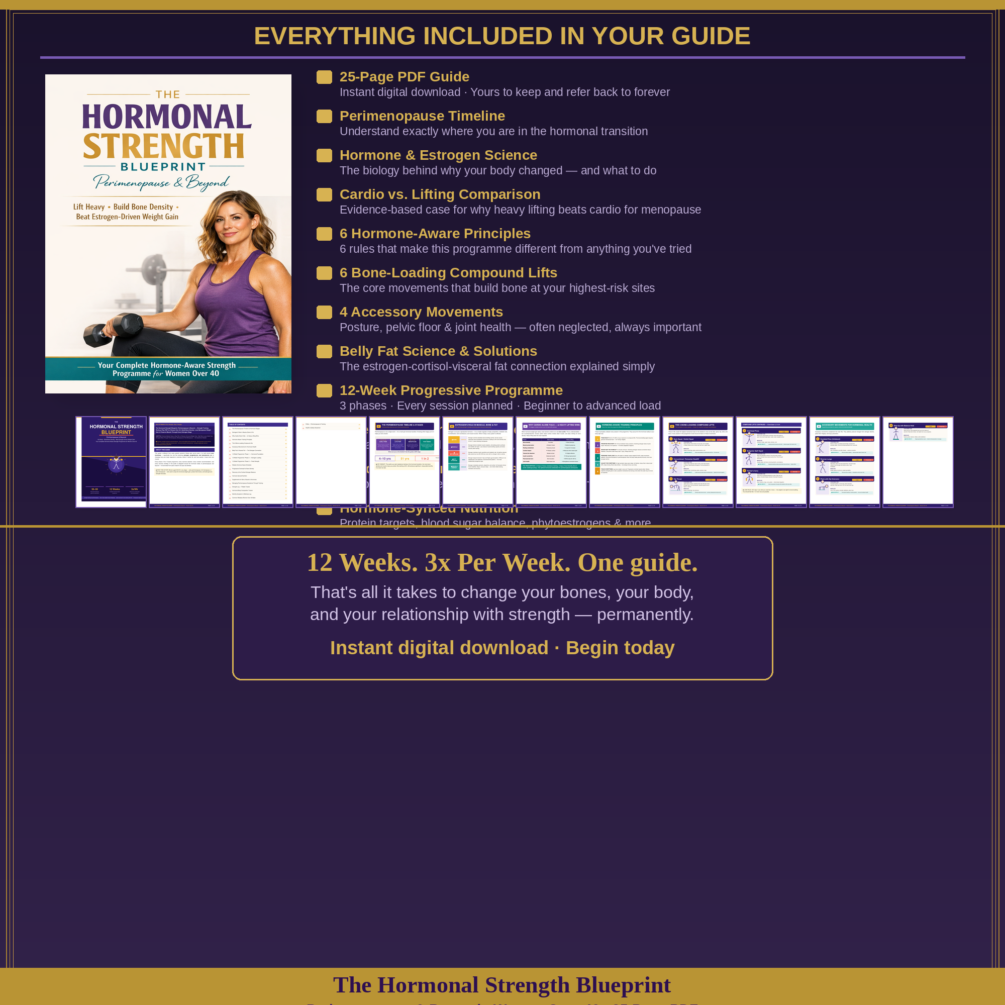The Hormonal Strength Blueprint: Perimenopause & Beyond — Strength Training PDF for Women Over 40 | Lift Heavy, Build Bone Density, Beat Estrogen-Driven Weight Gain & Feel Strong Again