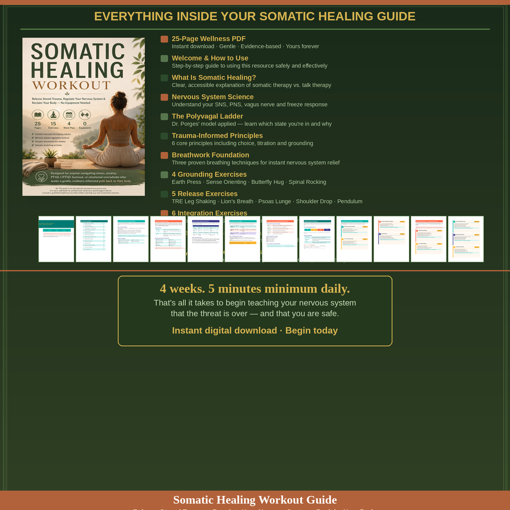 Somatic Healing Workout Guide — 4-Week Trauma Release & Nervous System Regulation PDF | 15 Somatic Exercises for Anxiety, PTSD, Burnout & Stress Relief | No Equipment Needed