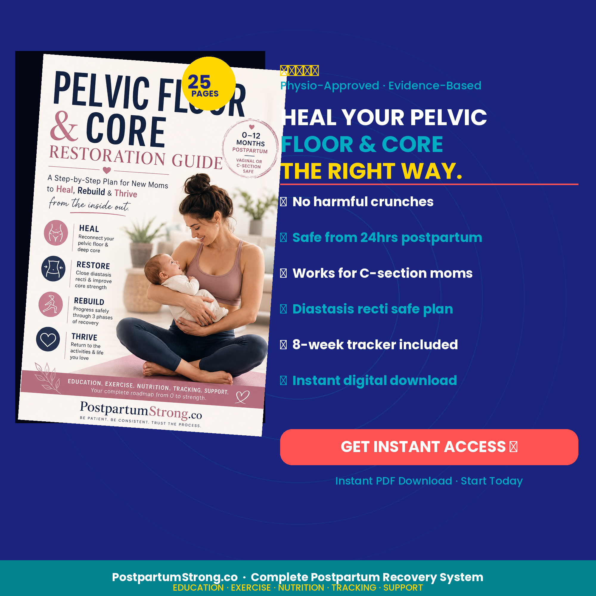 Pelvic Floor Strengthening Guide PDF | Postpartum Core Exercises | Diastasis Recti Recovery | New Mom Workout Plan Instant Download