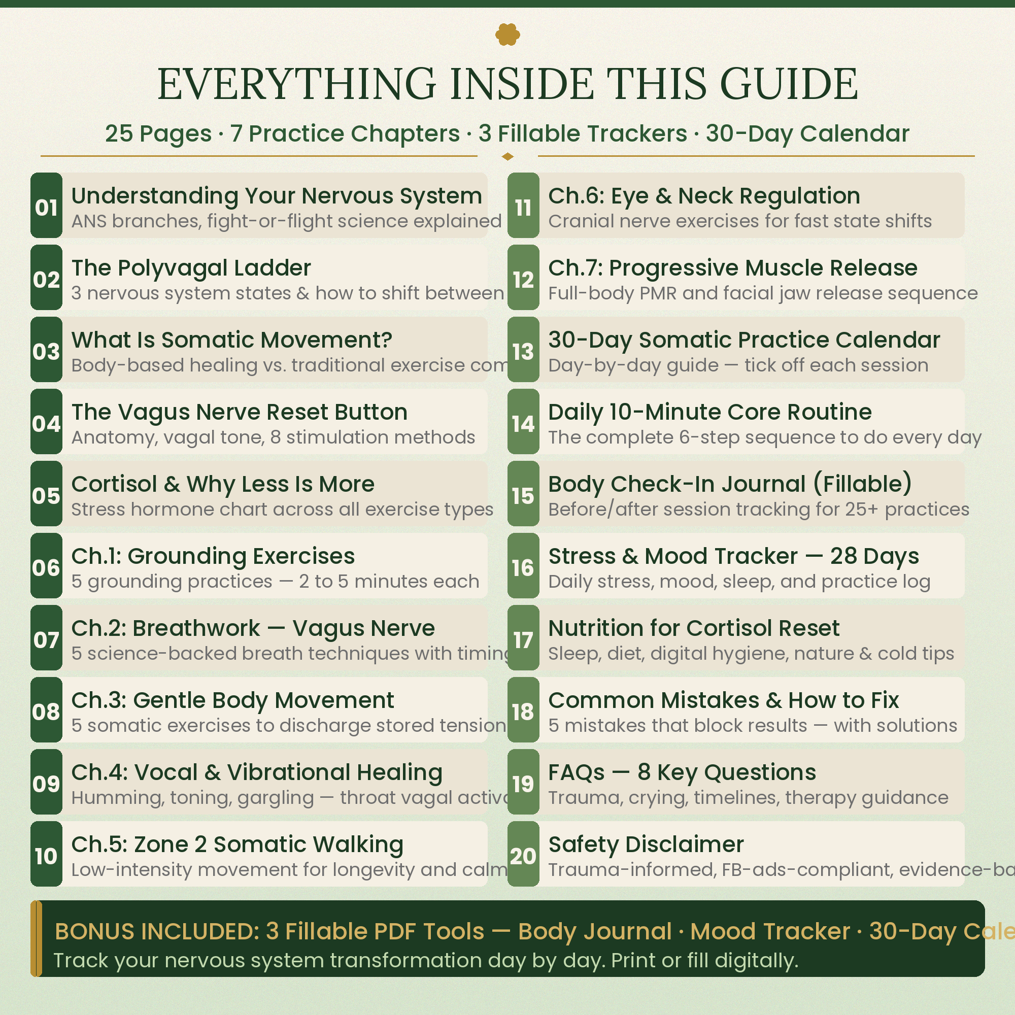 Somatic Exercises for Nervous System Regulation PDF — Vagus Nerve Reset & Trauma Release Workbook | Beginner's Guide to Anxiety Relief, Stress Healing & Low Cortisol in 10 Minutes a Day
