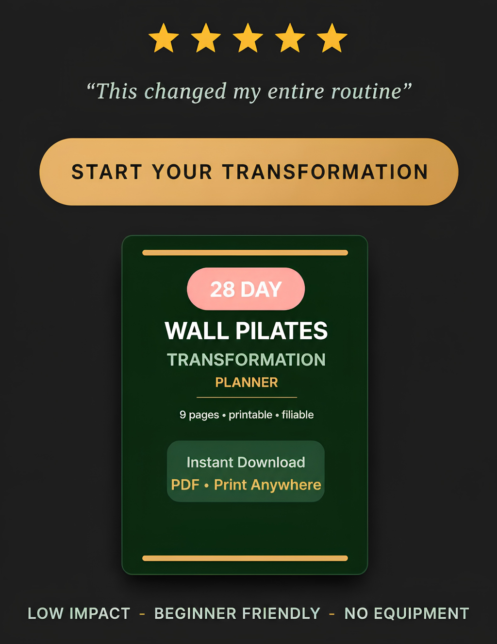 28 Day Wall Pilates Planner PDF, At Home Workout Journal, Low Impact Fitness Digital Download, Core Strength Posture Tracking Template