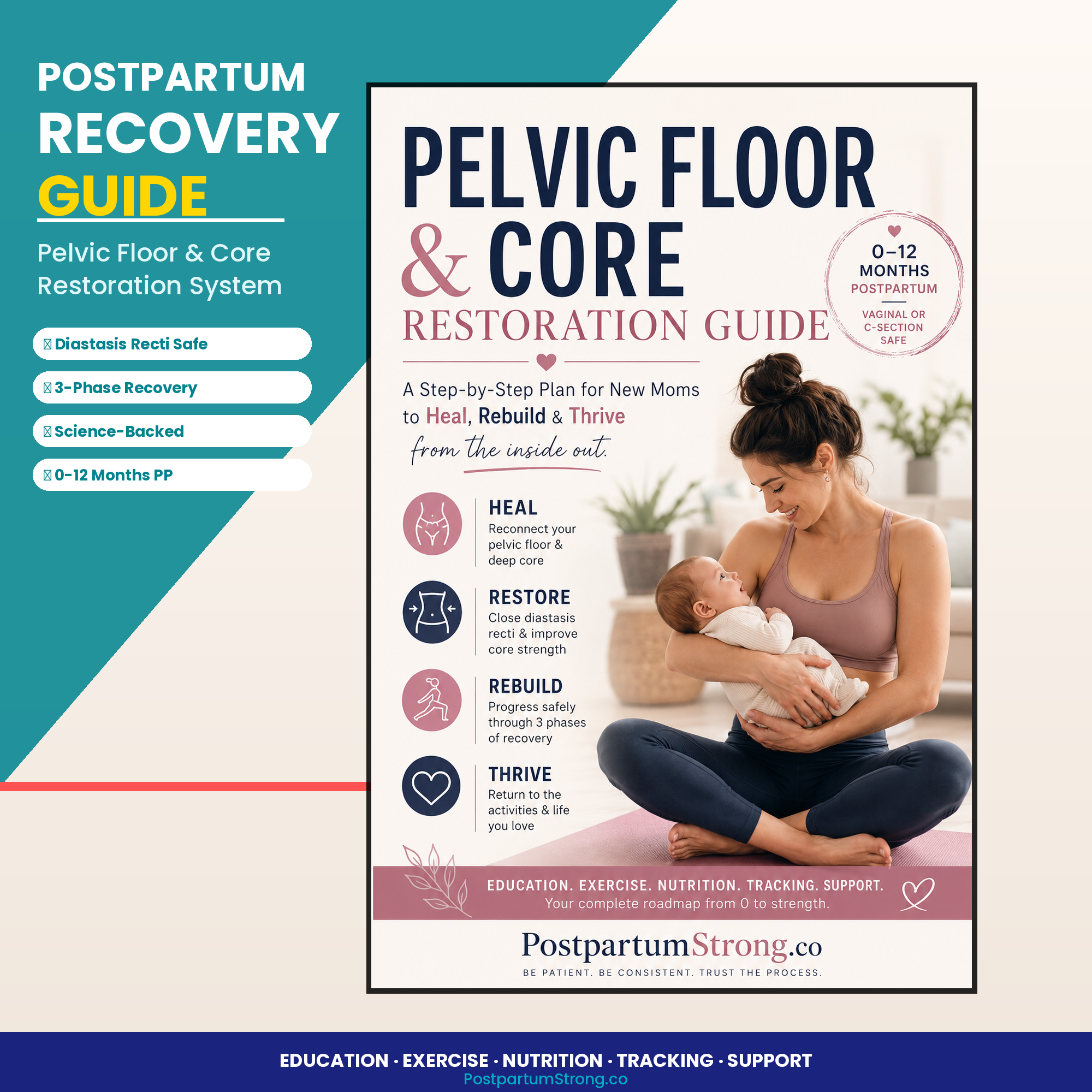 Pelvic Floor Strengthening Guide PDF | Postpartum Core Exercises | Diastasis Recti Recovery | New Mom Workout Plan Instant Download